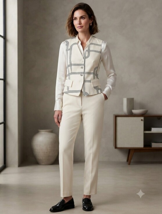 Le AL.X Jackets & Blazers - Le AL.X Ivory And Black Vest, Size XS